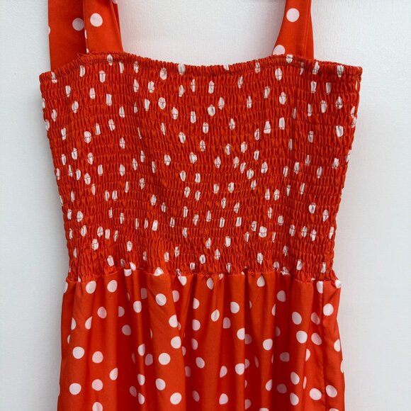 Goldstitch L Orange Polka Dot Boho Smocked Maxi Dress - Picture 6 of 8